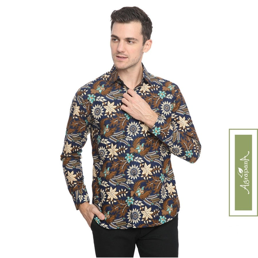 Agrapana Slimfit Baju Kemeja Batik Pria Slim Fit Lengan Panjang Bhanu