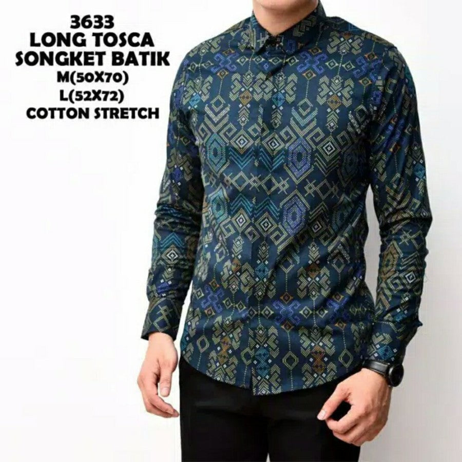 Kemeja Batik Songket Pria Panjang Kerja Kantor Slimfit / Baju Batik