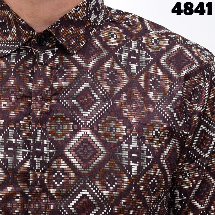 Kemeja Batik Songket Pria Brown Panjang Slimfit Kerja Kantor Murah