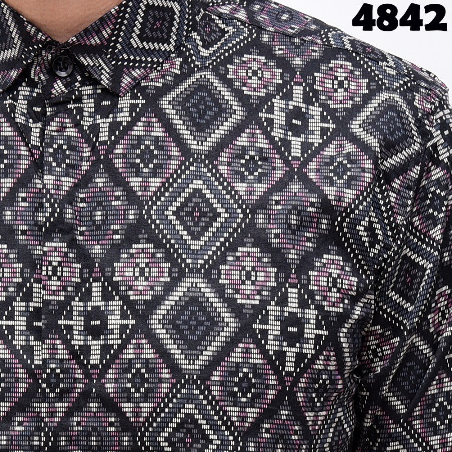 Kemeja Batik Songket Pria Brown Panjang Slimfit Kerja Kantor Murah