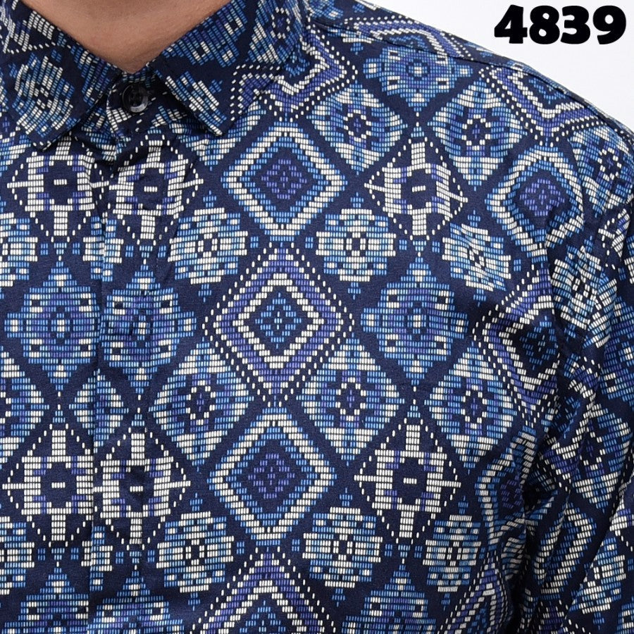Kemeja Batik Songket Pria Brown Panjang Slimfit Kerja Kantor Murah