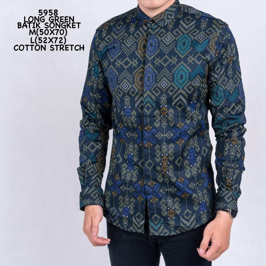 Kemeja Batik Songket Pria Tosca Panjang Slimfit Kerja Kantor Murah