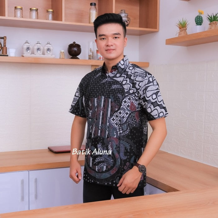 Kemeja Batik Pria Lengan Pendek Premium Full Furing Aluna Solo 019