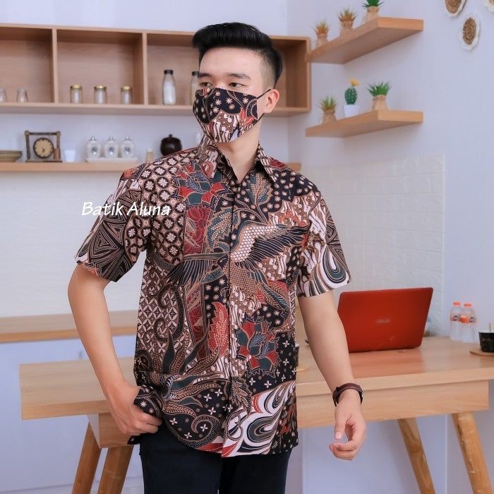 Kemeja Batik Pria Lengan Pendek Premium Full Furing Aluna Solo 019
