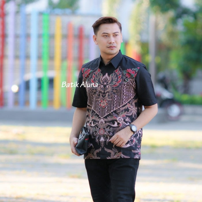 Kemeja Batik Pria Lengan Pendek Premium Full Furing Aluna Solo 019
