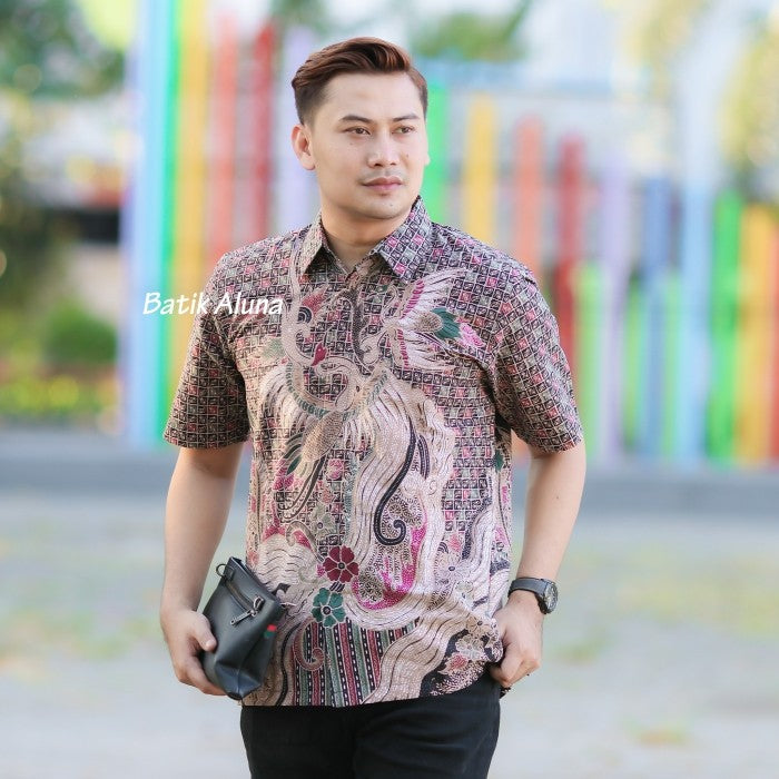 Kemeja Batik Pria Lengan Pendek Premium Full Furing Aluna Solo 019
