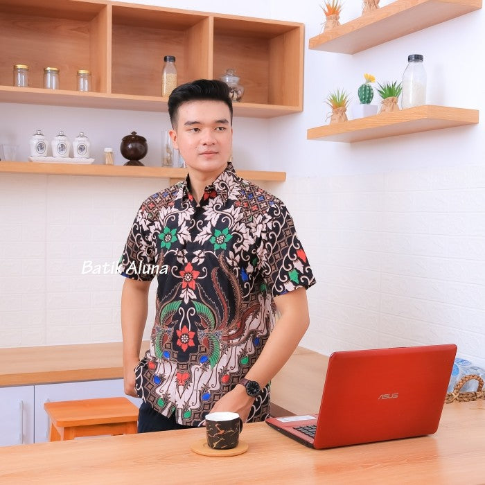 Kemeja Batik Pria Lengan Pendek Premium Full Furing Aluna Solo 019