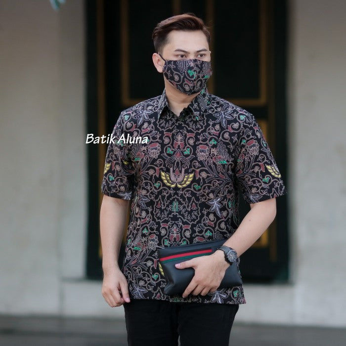 Kemeja Batik Pria Lengan Pendek Premium Full Furing Aluna Solo 019