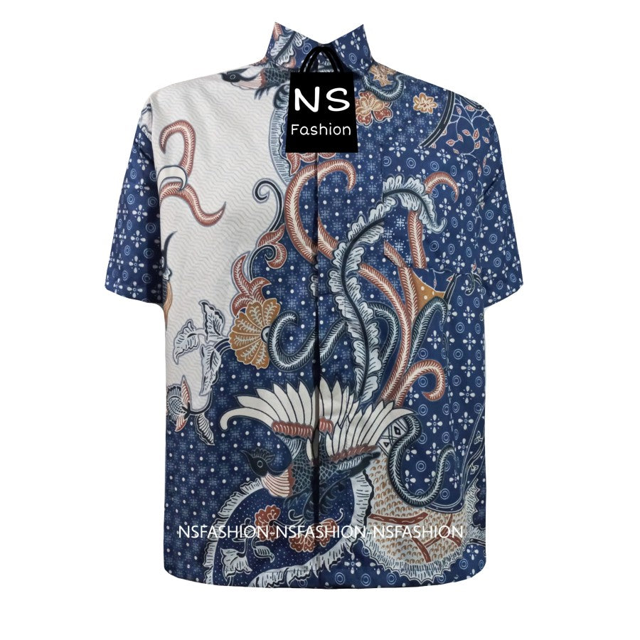 Kemeja Batik Pria Size M L XL XXL Lengan Pendek Katun Navy Arsakha
