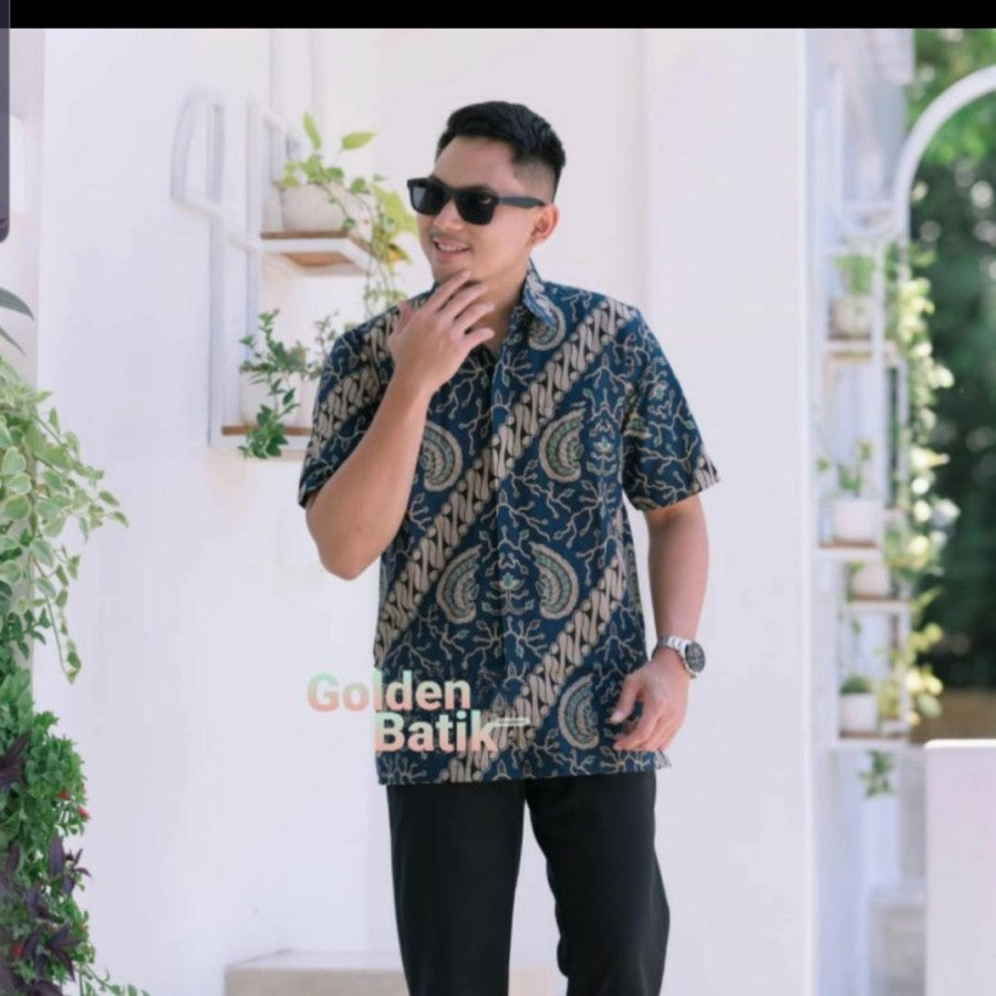 Kemeja Batik Pria Modern Lengan Pendek Katun Premium Lapis Furing Adem
