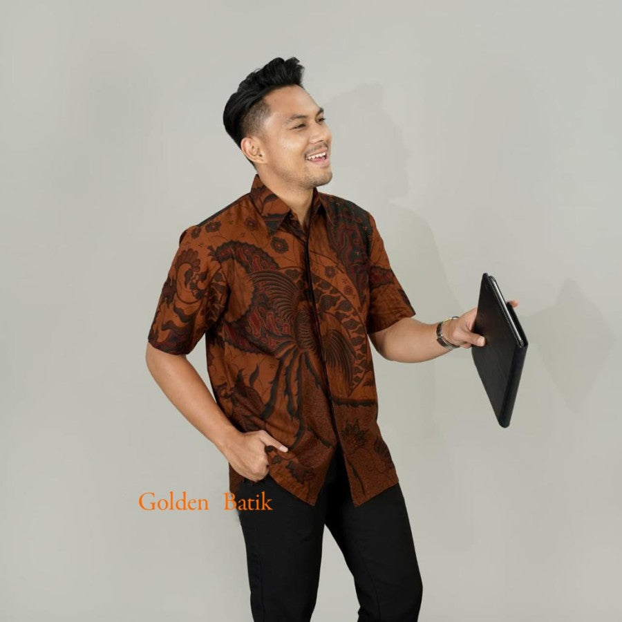 Kemeja Batik Pria Modern Lengan Pendek Katun Premium Lapis Furing Adem