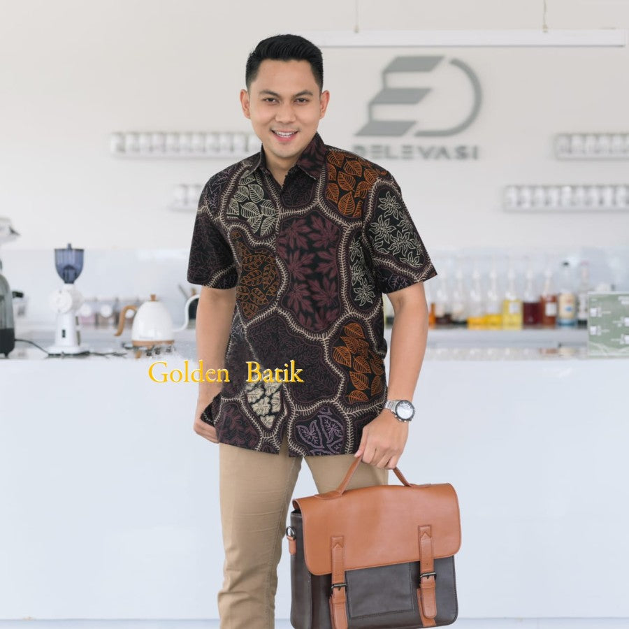 Kemeja Batik Pria Modern Lengan Pendek Katun Premium Lapis Furing Adem