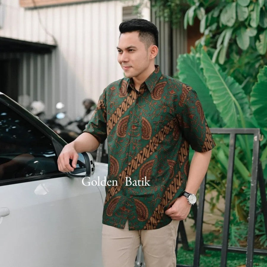 Kemeja Batik Pria Modern Lengan Pendek Katun Premium Lapis Furing Adem