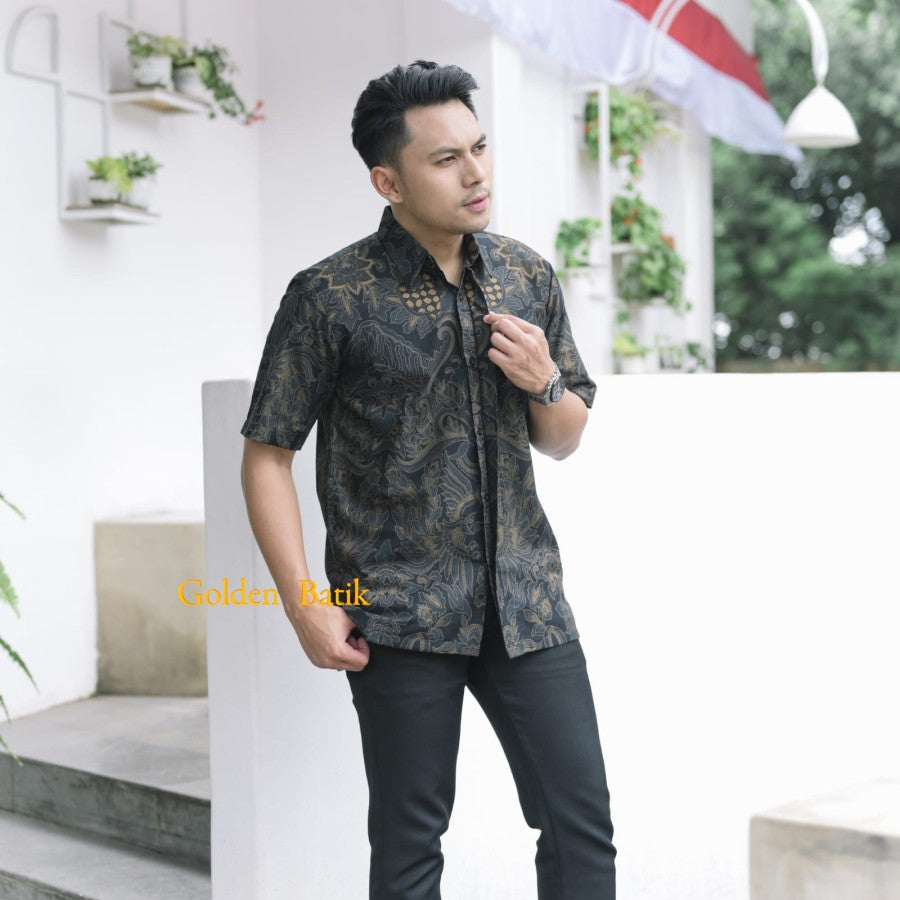 Kemeja Batik Pria Modern Lengan Pendek Katun Premium Lapis Furing Adem