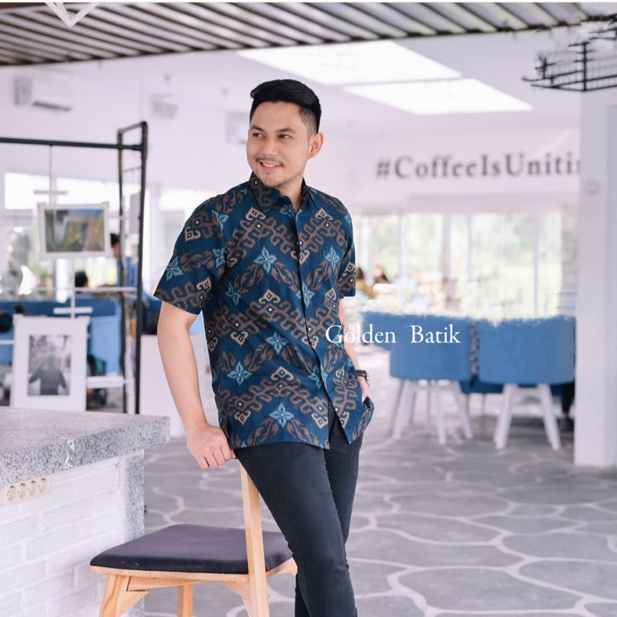 Kemeja Batik Pria Modern Lengan Pendek Katun Premium Lapis Furing Adem