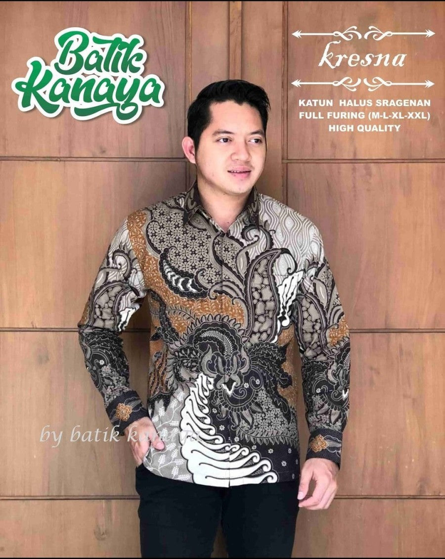 Batik KRESNA Kemeja Pria Lengan Panjang Lapis Furing