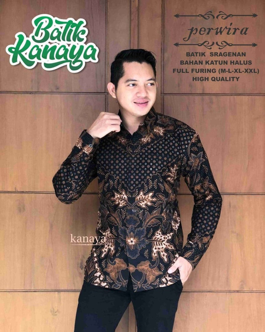 PERWIRA Kemeja Batik Pria Lengan Panjang Lapis Furing Halus