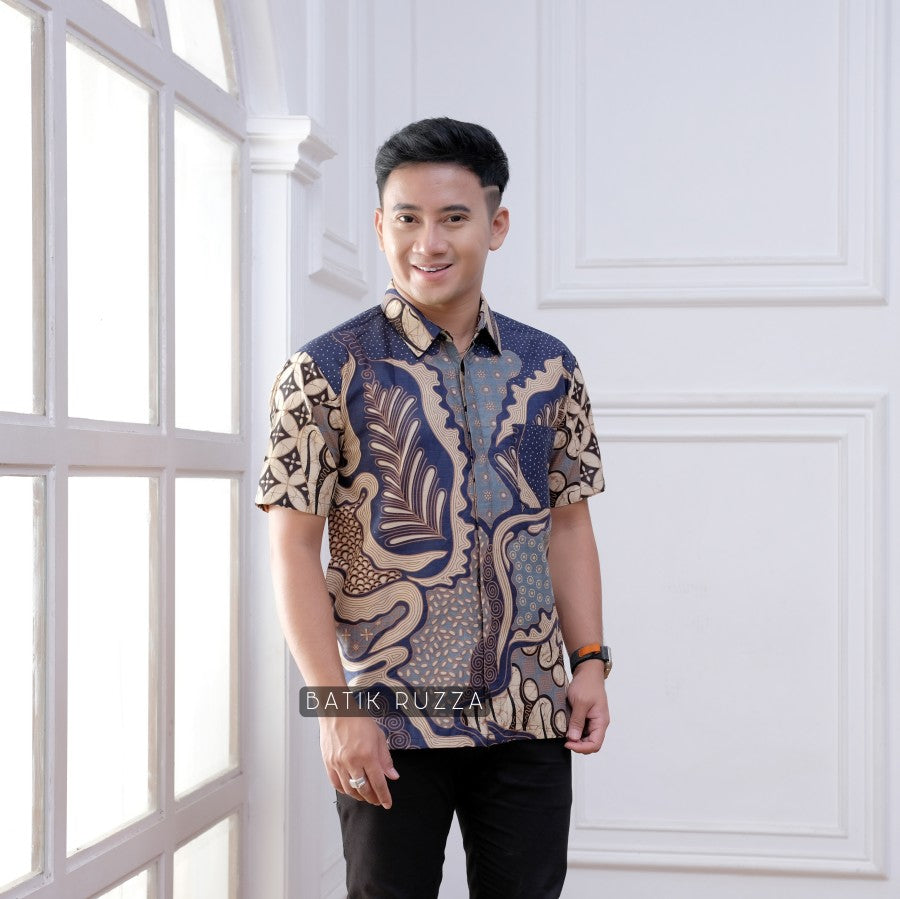 Hem Batik Pria Lengan Pendek | Baju Batik Ruzza | Kemeja Kerja Dewasa