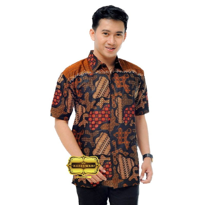 KEMEJA BATIK PRIA LENGAN PENDEK - BAJU BATIK PRIA PEKALONGAN TERMURAH