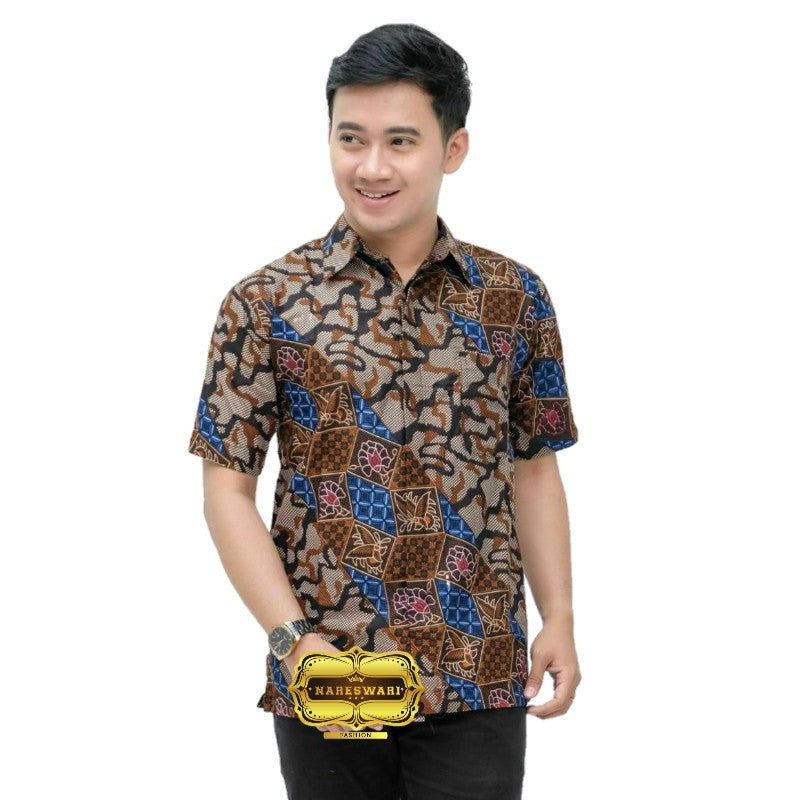 KEMEJA BATIK PRIA LENGAN PENDEK - BAJU BATIK PRIA PEKALONGAN TERMURAH