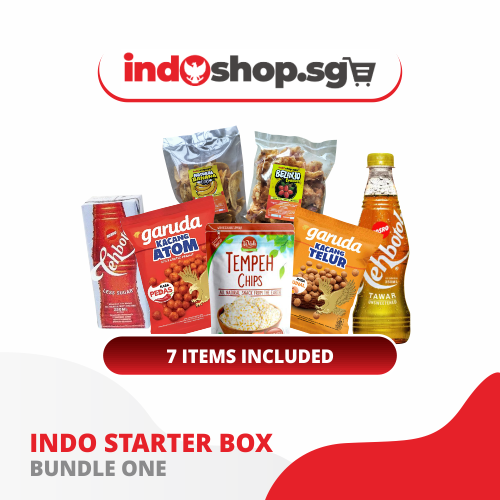 Indo Starter Box Bundle One | Banana | Tempeh | Belinjo | Coated Peanut | Tea