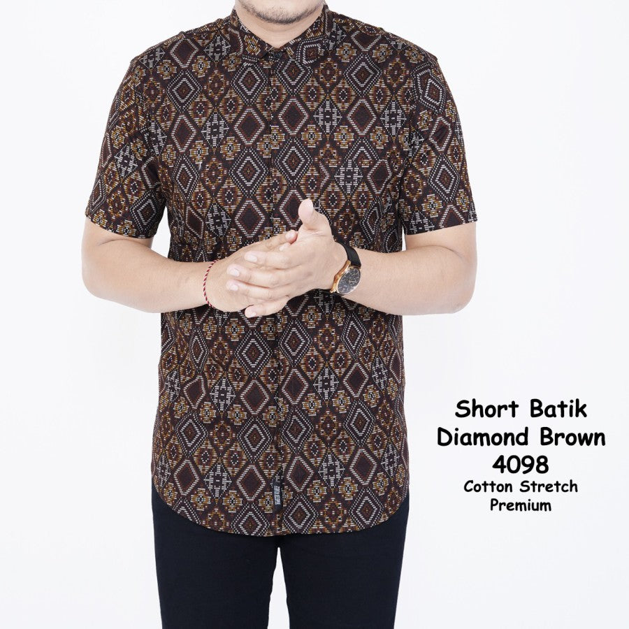Kemeja Batik Pria Slim Fit Lengan Pendek Cotton Stretch Hitam