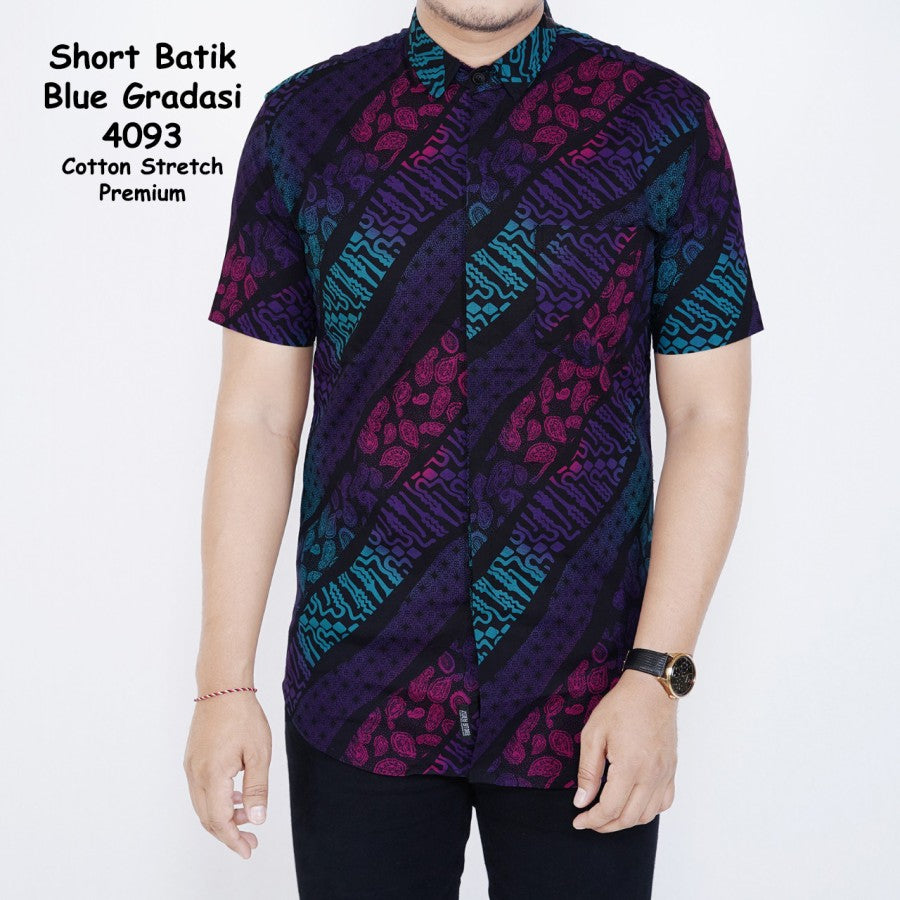 Kemeja Batik Pria Slim Fit Lengan Pendek Cotton Stretch Hitam