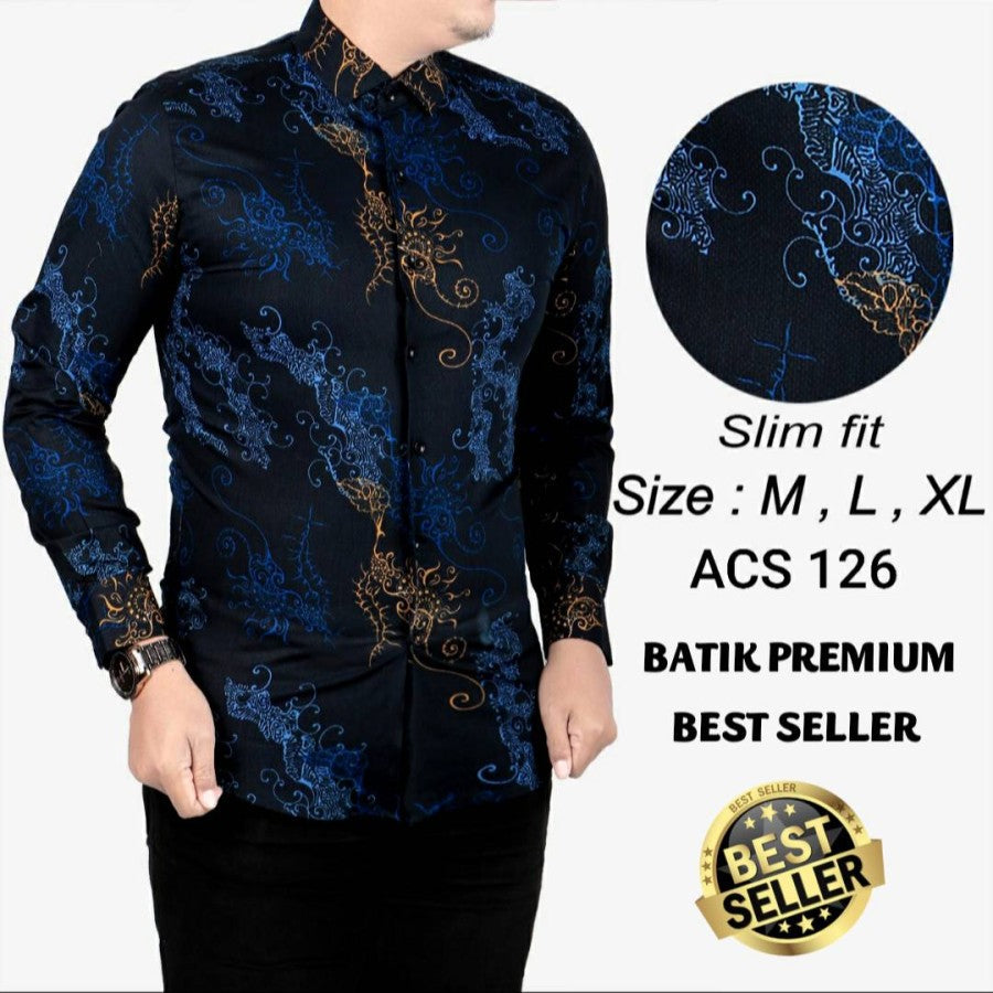BAJU KEMEJA BATIK SLIM FIT PRIA LENGAN PANJANG KUALITAS MALL LB88