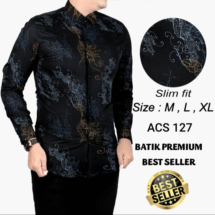 BAJU KEMEJA BATIK SLIM FIT PRIA LENGAN PANJANG KUALITAS MALL LB88