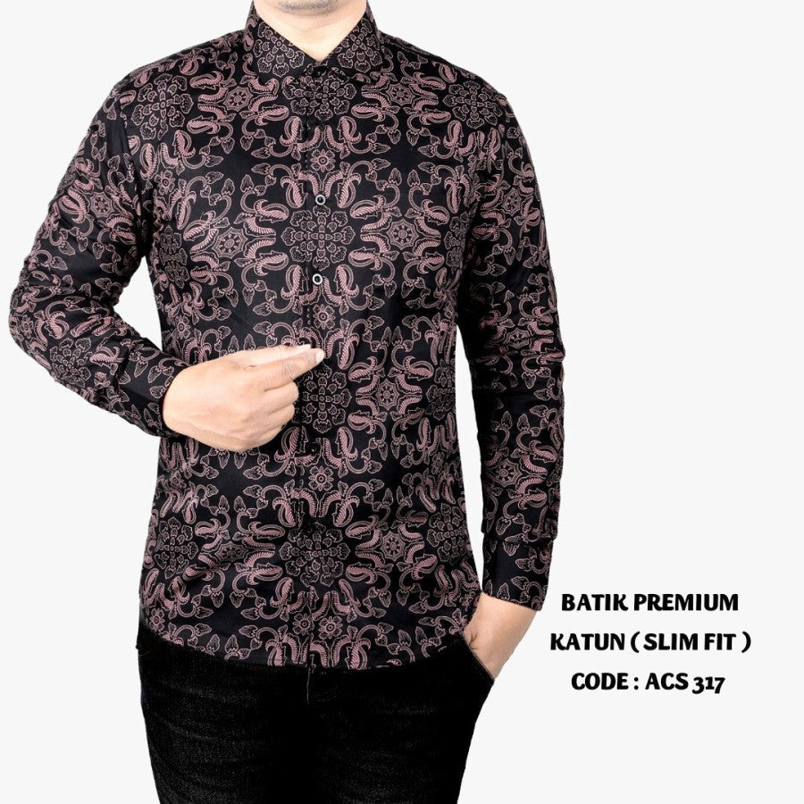 BAJU KEMEJA BATIK SLIM FIT PRIA LENGAN PANJANG KUALITAS MALL LB88