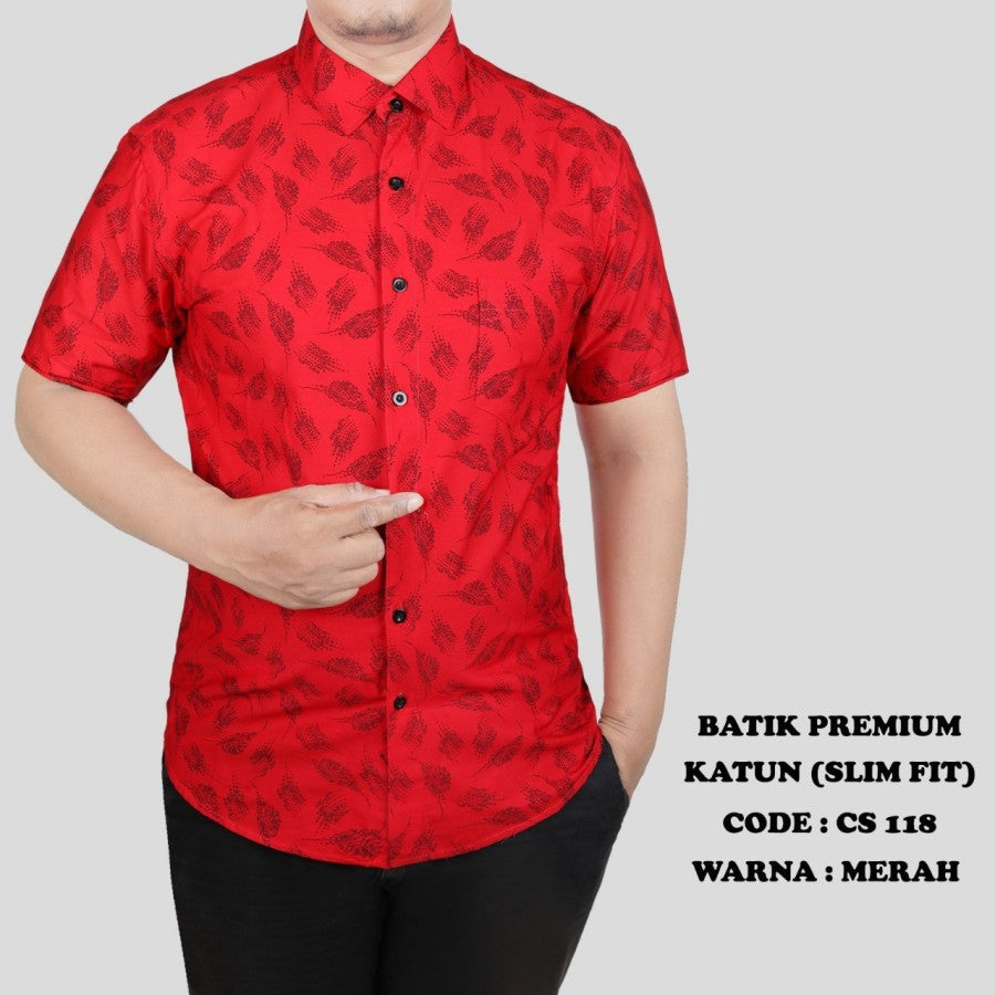 BAJU KEMEJA BATIK PRIA SLIM FIT MODERN LENGAN PENDEK OB400