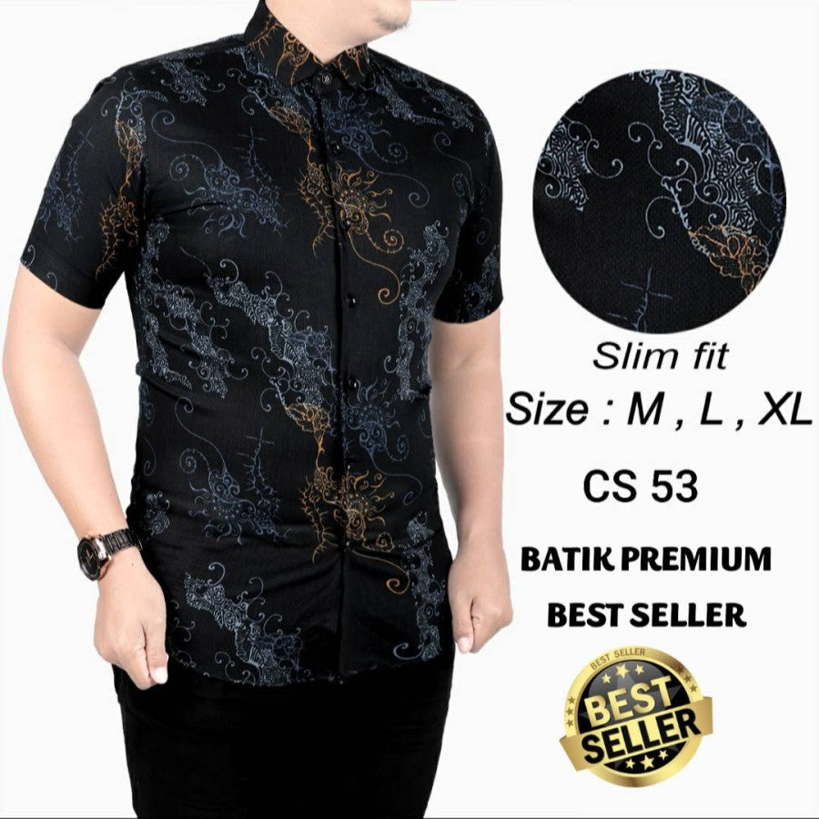 BAJU KEMEJA BATIK PRIA SLIM FIT MODERN LENGAN PENDEK OB400