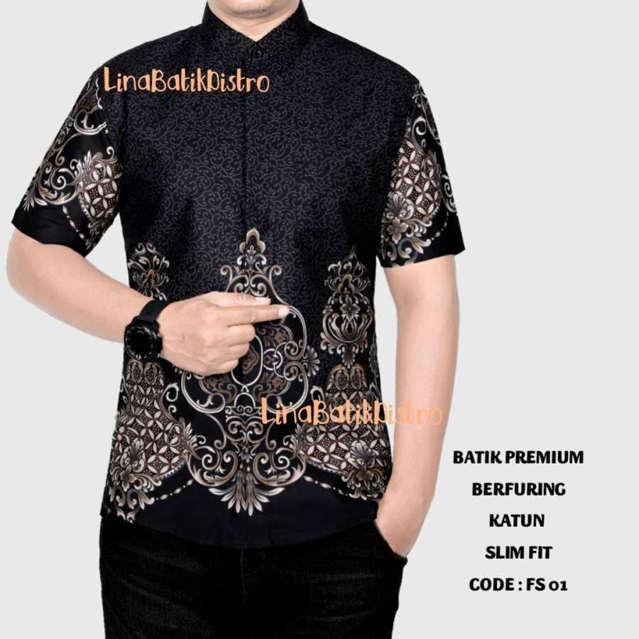 BAJU KEMEJA BATIK PRIA SLIM FIT MODERN LENGAN PENDEK OB400
