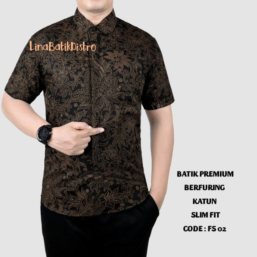 BAJU KEMEJA BATIK PRIA SLIM FIT MODERN LENGAN PENDEK OB400