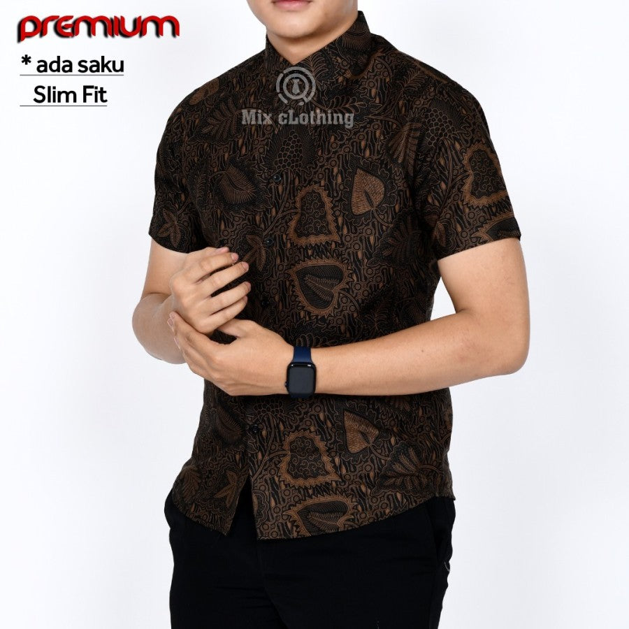 KEMEJA BATIK PRIA SLIM FIT / BAJU BATIK SLIMFIT LENGAN PENDEK CS 16