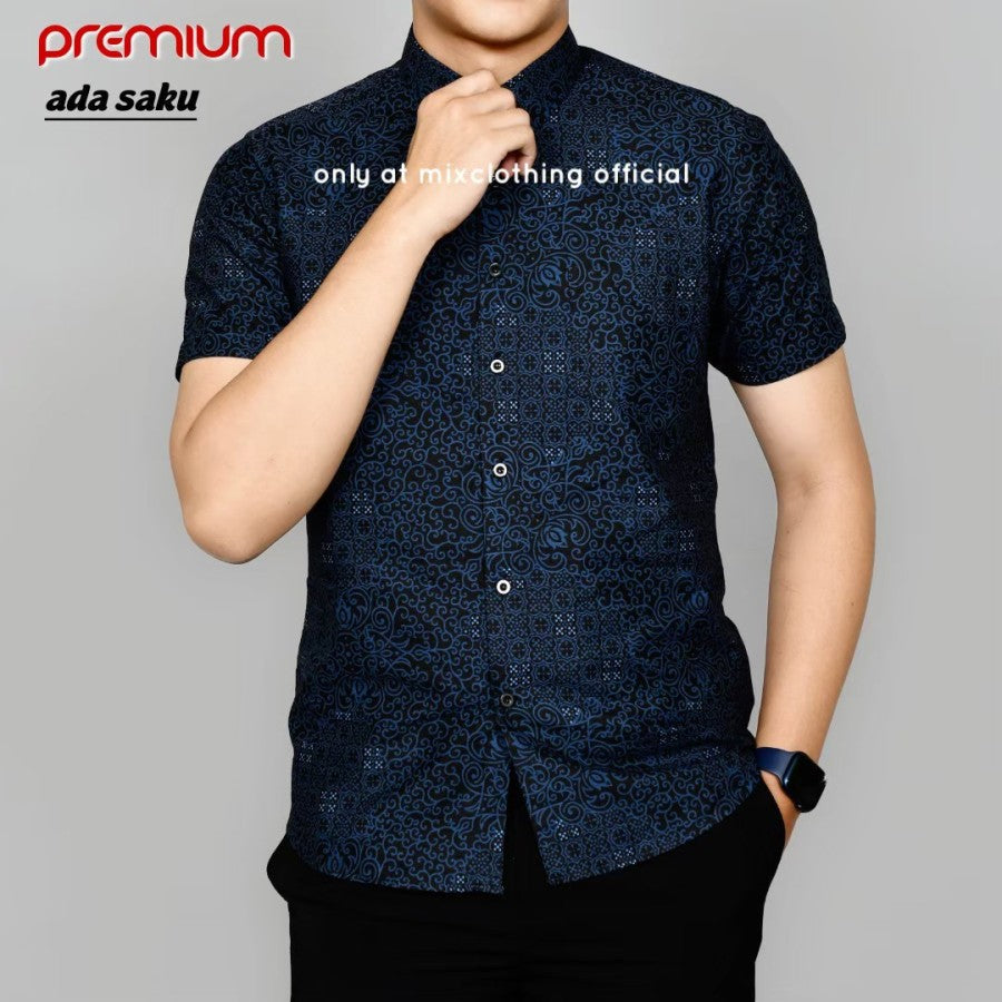 KEMEJA BATIK PRIA SLIM FIT / BAJU BATIK SLIMFIT LENGAN PENDEK CS 16