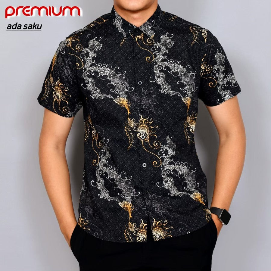 KEMEJA BATIK PRIA SLIM FIT / BAJU BATIK SLIMFIT LENGAN PENDEK CS 16