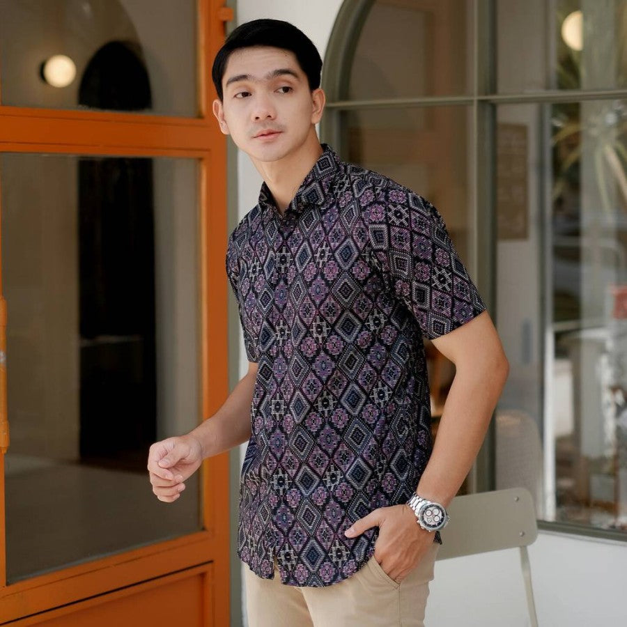 Kemeja Batik Songket Hitam Lengan Pendek / Batik Pria / Batik