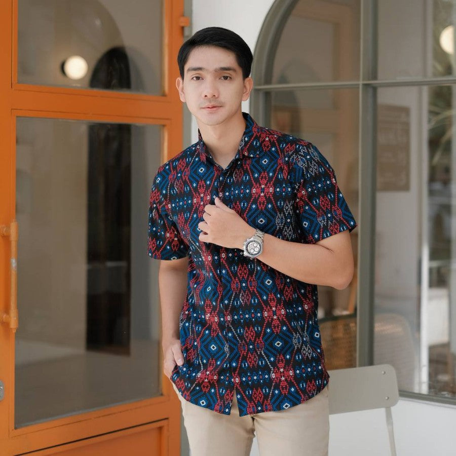Kemeja Batik Songket Hitam Lengan Pendek / Batik Pria / Batik