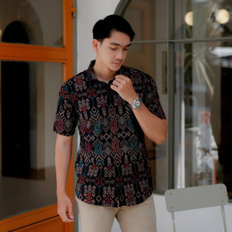 Kemeja Batik Songket Hitam Lengan Pendek / Batik Pria / Batik