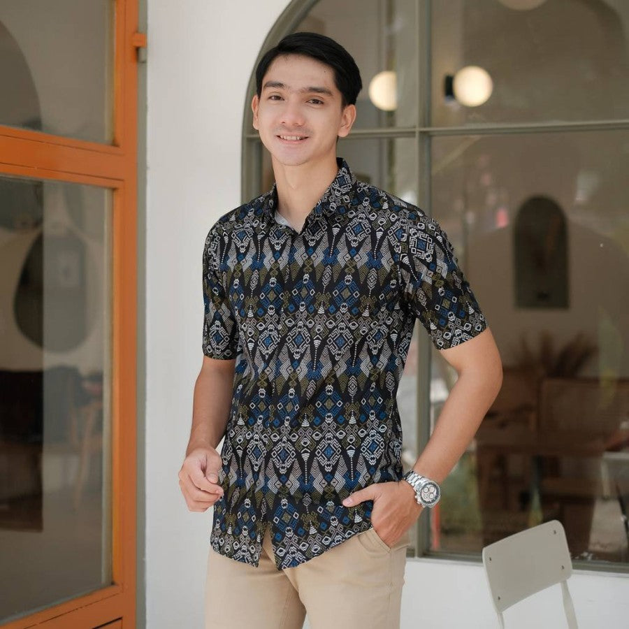 Kemeja Batik Songket Hitam Lengan Pendek / Batik Pria / Batik
