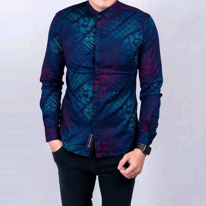 Kemeja Pria Batik Songket Hitam Lengan Panjang / Batik Cowo Formal -
