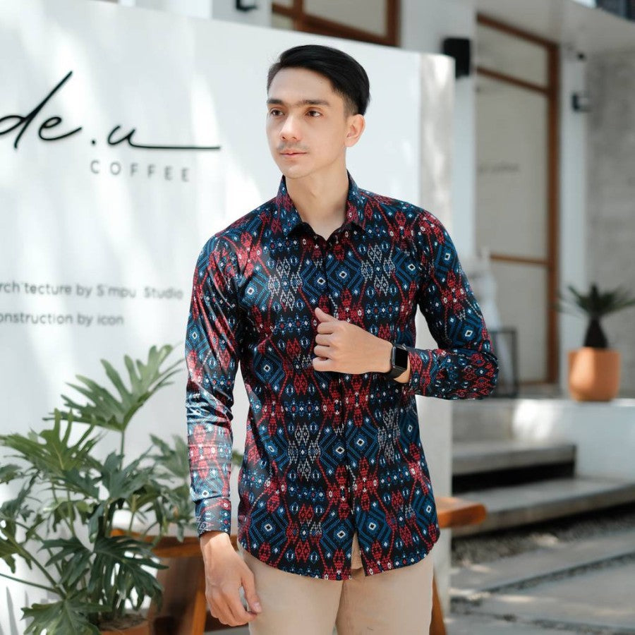 Kemeja Pria Batik Songket Hitam Lengan Panjang / Batik Cowo Formal -