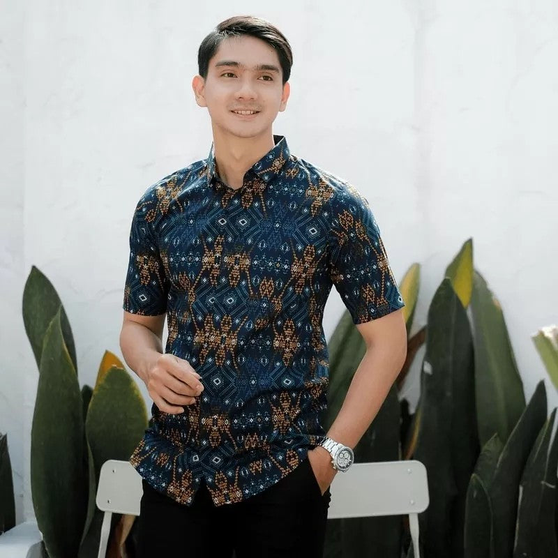 Kemeja Batik Songket Hitam Lengan Pendek / Batik Pria / Batik