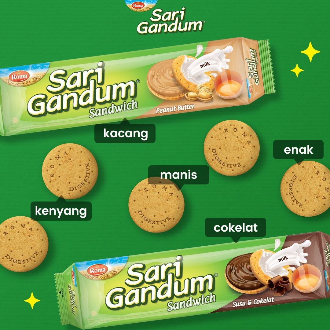 Roma Sari Gandum Wheat & Chocolate Sandwich Biscuit – 108g bundle 2
