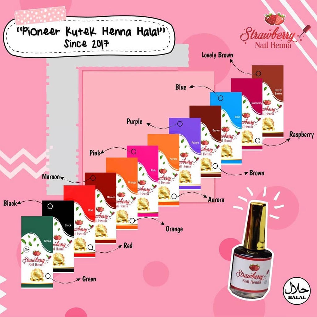 Strawberry Henna Nail Polish | Inai Kuku Halal 5ml
