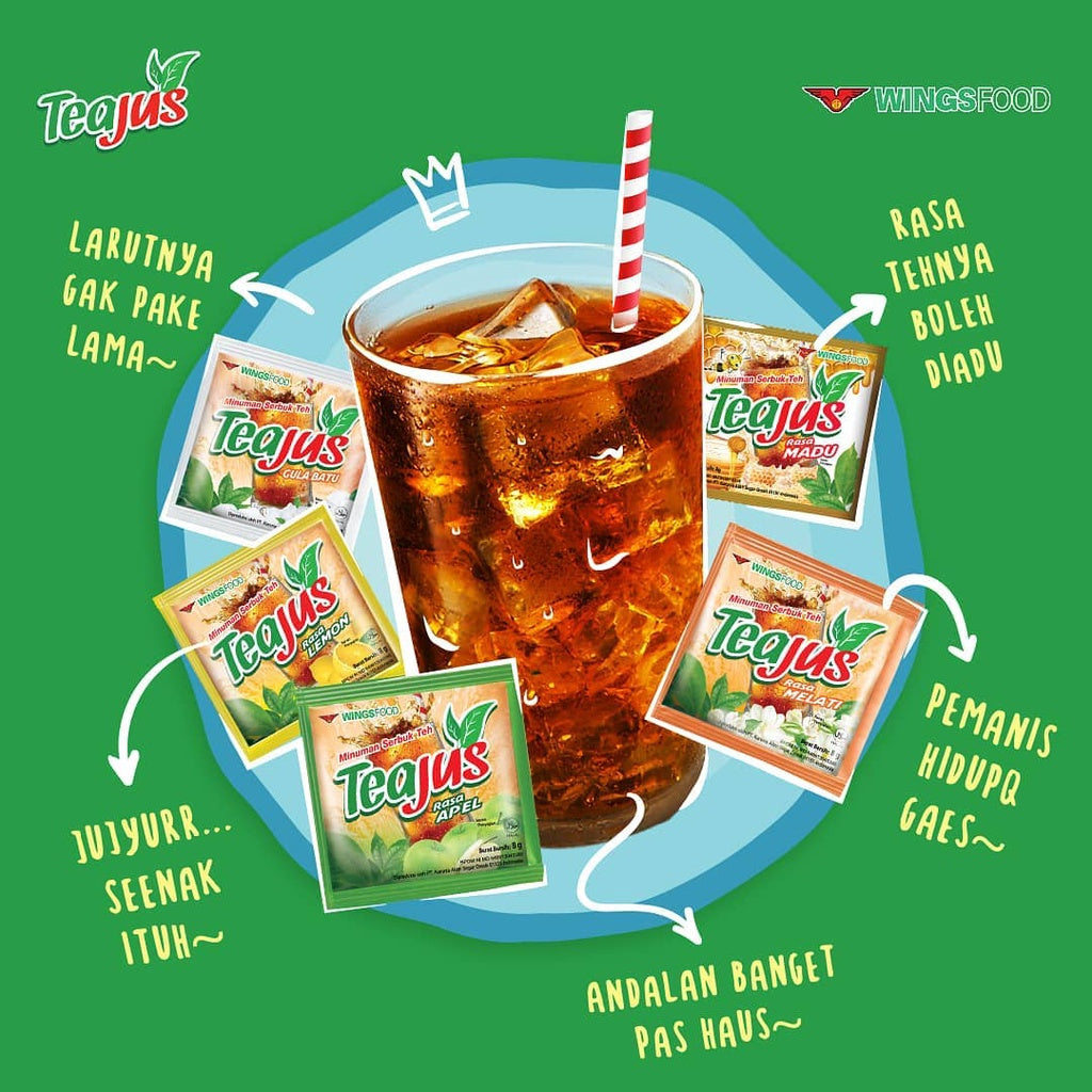 TeaJus Teh Instant Apel Melati Melon Madu Gula Batu | Wings (10 sachets, 1 renceng)