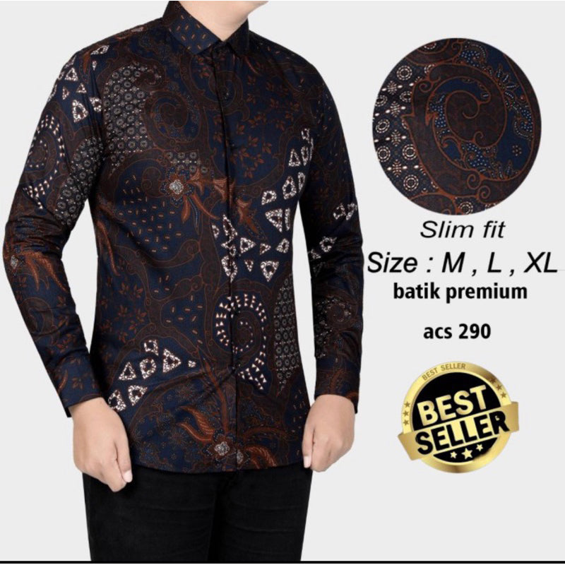 Kemeja Batik Pria Slim Fit Lengan Panjang Lina Distro