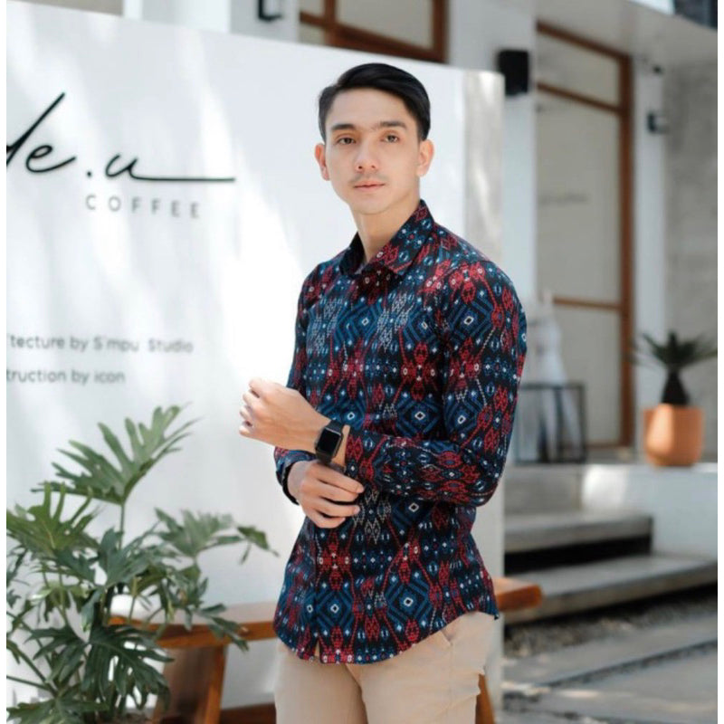 Kemeja Pria Batik Songket Hitam Lengan Panjang / Batik Cowok Formal