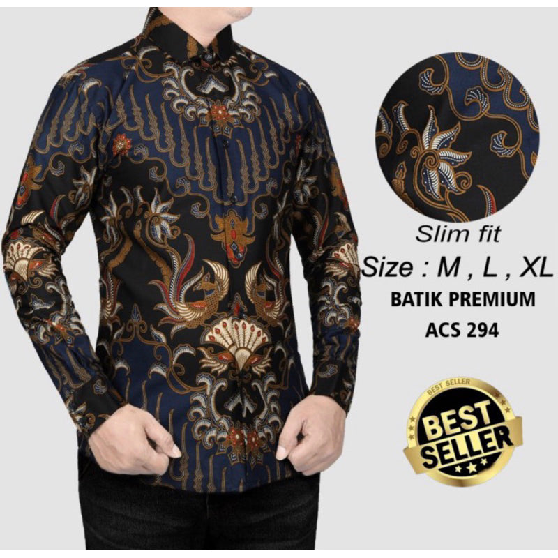 Kemeja Batik Pria Slim Fit Lengan Panjang Lina Distro